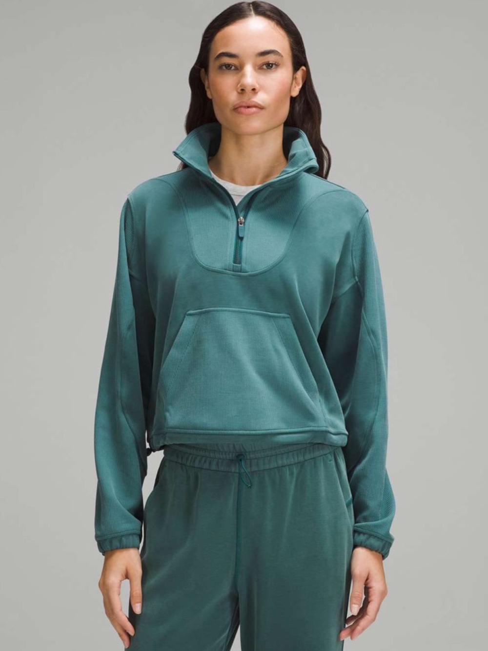 lululemon athletica Softstreme Ribbed Half-Zip Pullover in Storm Teal